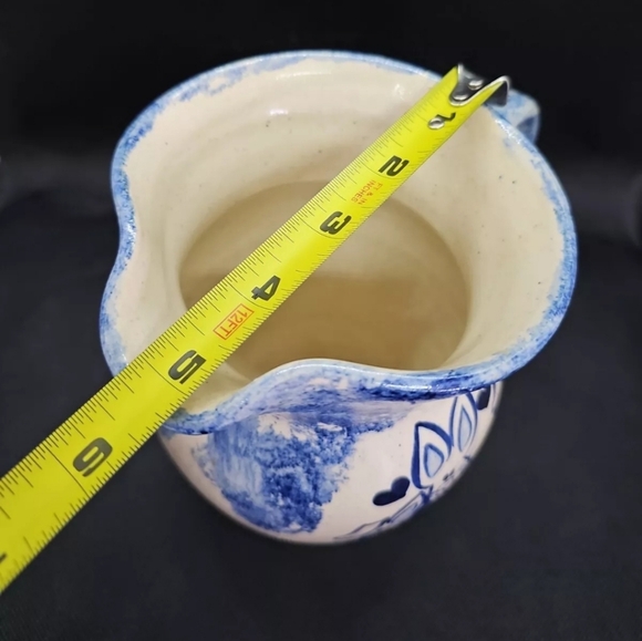 Vtg Spongeware Pottery Bunny Pitcher Signed CMP Pottery Spring Decor - Picture 7 of 8